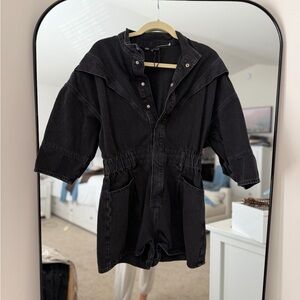 Zara Black Denim Romper with Button Details